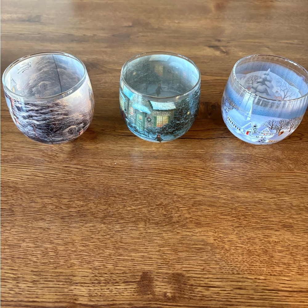 Vintage 90’s Glade Thomas Kinkade Set of 3 Winter Holiday Scenes Votive Holders